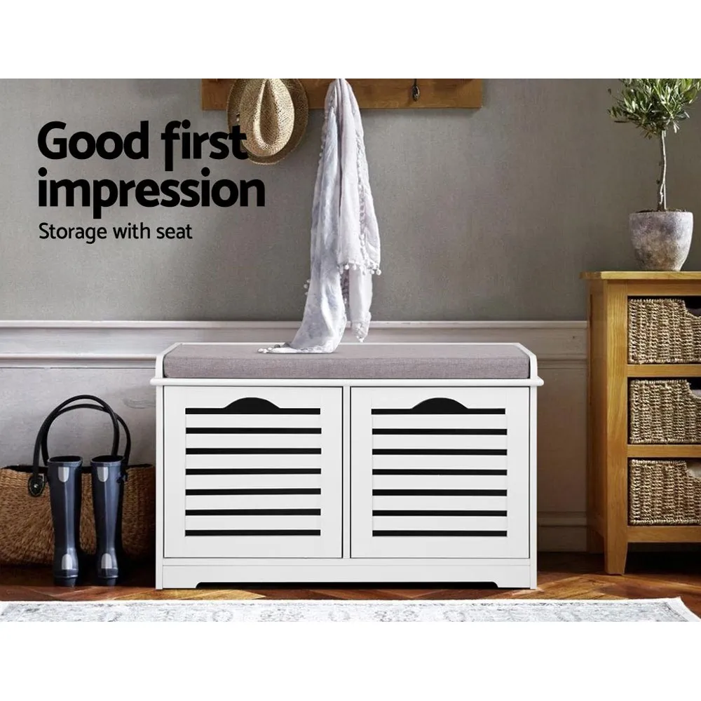 Shoe Bench with Drawers - White & Grey