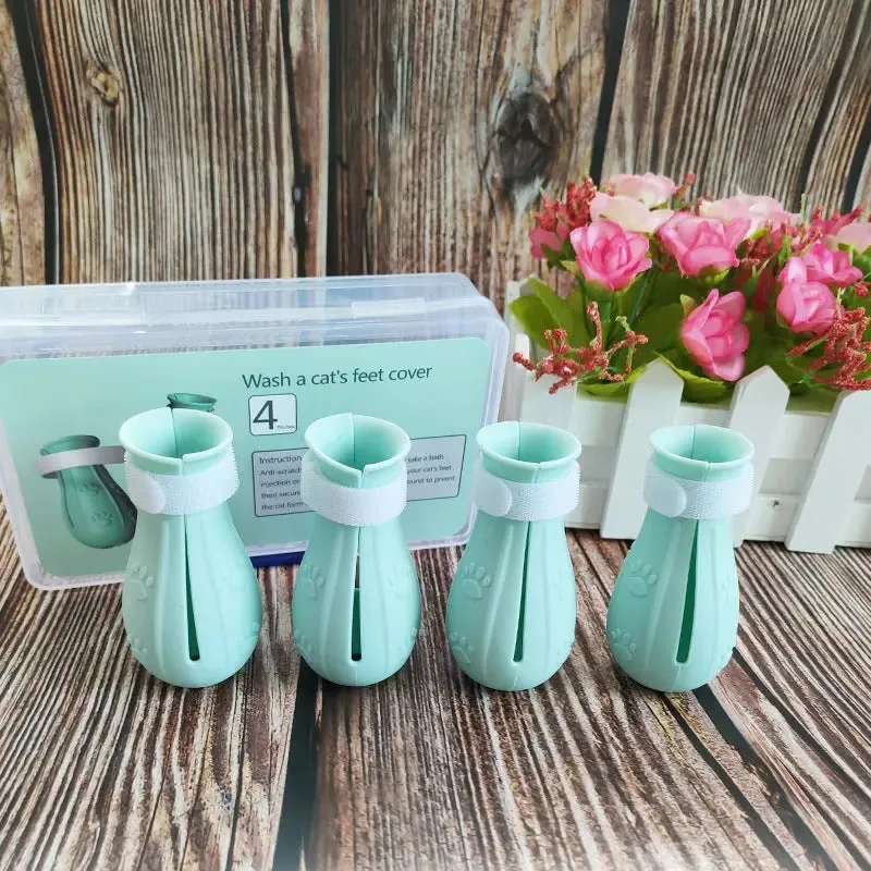 Silicone Anti-Scratch Cat Shoes for Bathing