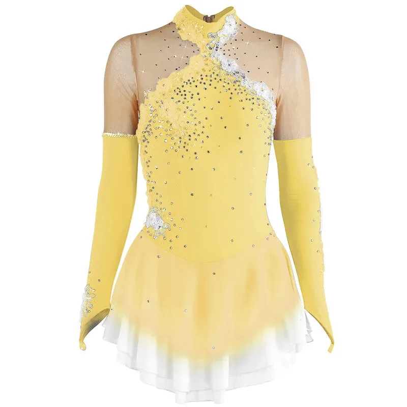 #SK0331-C GIRLS Figure Skating Dress - Long Sleeve Competition- Ice Skating Dress - Performance Dancewear With Rhinestone