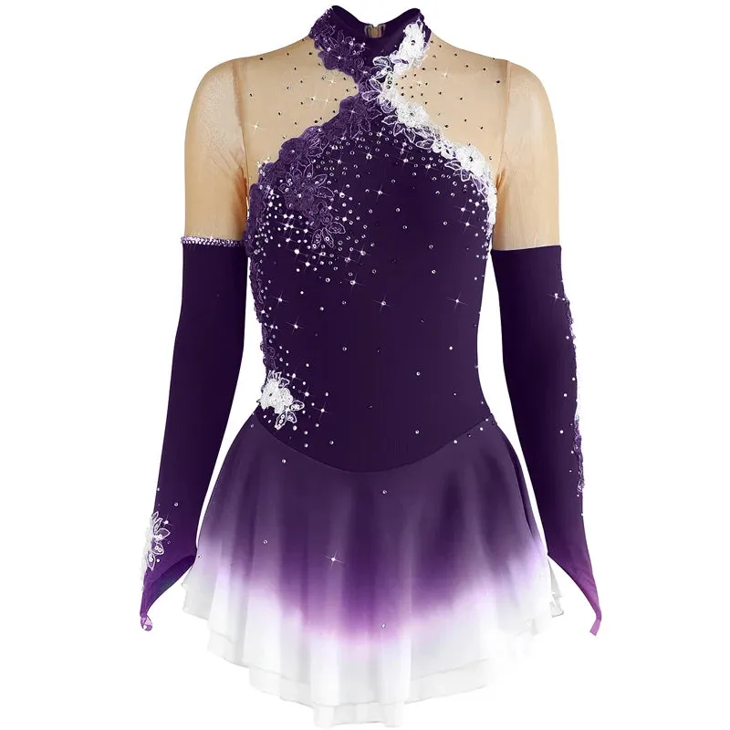 #SK0331-C GIRLS Figure Skating Dress - Long Sleeve Competition- Ice Skating Dress - Performance Dancewear With Rhinestone
