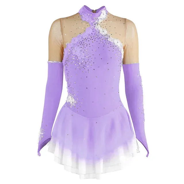 #SK0331-C GIRLS Figure Skating Dress - Long Sleeve Competition- Ice Skating Dress - Performance Dancewear With Rhinestone