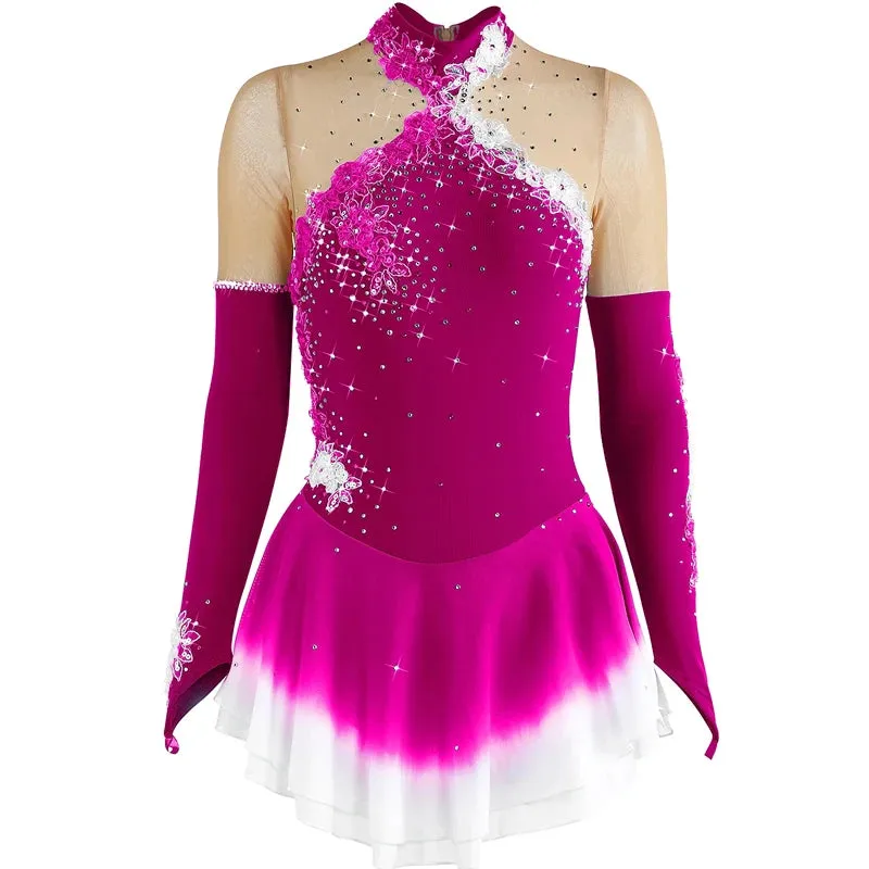 #SK0331-C GIRLS Figure Skating Dress - Long Sleeve Competition- Ice Skating Dress - Performance Dancewear With Rhinestone