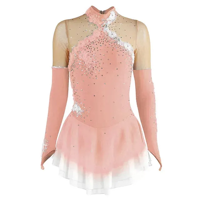 #SK0331-C GIRLS Figure Skating Dress - Long Sleeve Competition- Ice Skating Dress - Performance Dancewear With Rhinestone