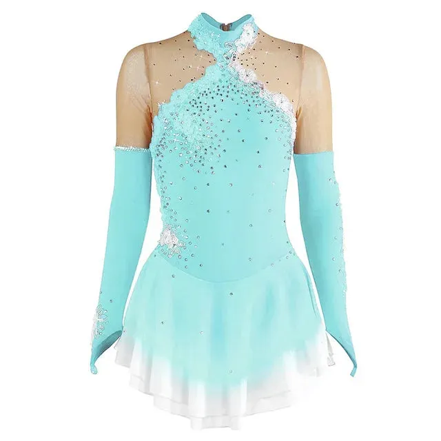 #SK0331-C GIRLS Figure Skating Dress - Long Sleeve Competition- Ice Skating Dress - Performance Dancewear With Rhinestone