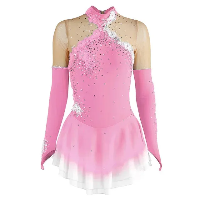 #SK0331-C GIRLS Figure Skating Dress - Long Sleeve Competition- Ice Skating Dress - Performance Dancewear With Rhinestone