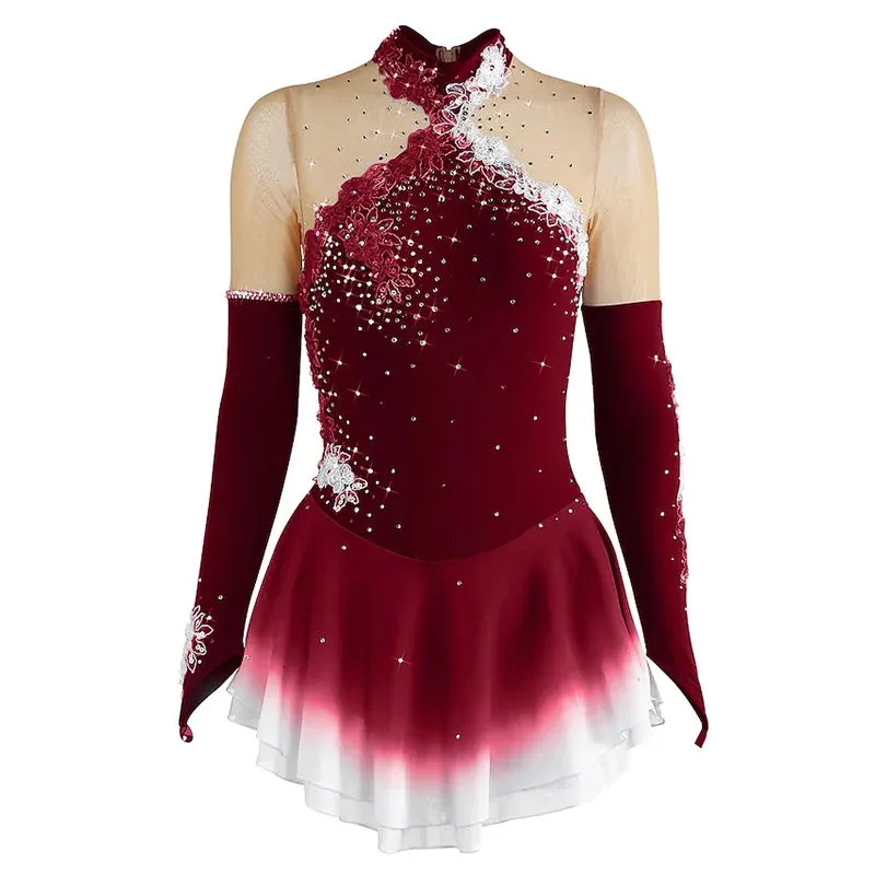 #SK0331-C GIRLS Figure Skating Dress - Long Sleeve Competition- Ice Skating Dress - Performance Dancewear With Rhinestone