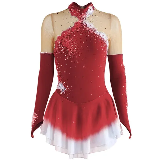#SK0331-C GIRLS Figure Skating Dress - Long Sleeve Competition- Ice Skating Dress - Performance Dancewear With Rhinestone