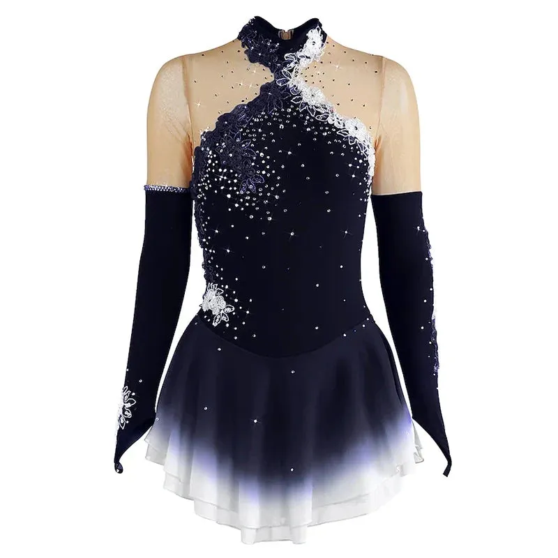 #SK0331-C GIRLS Figure Skating Dress - Long Sleeve Competition- Ice Skating Dress - Performance Dancewear With Rhinestone