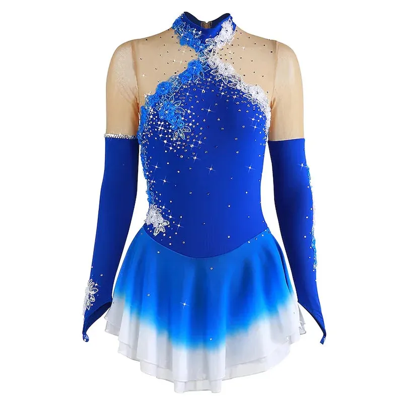 #SK0331-C GIRLS Figure Skating Dress - Long Sleeve Competition- Ice Skating Dress - Performance Dancewear With Rhinestone