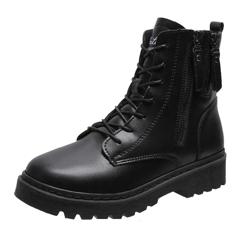 Sohiwoo Footwear Combat Booties Tassel Round Toe Short Shoes for Woman Chunky High Platform Women's Ankle Boots Punk Style Pu Trend 2024