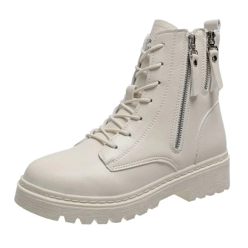 Sohiwoo Footwear Combat Booties Tassel Round Toe Short Shoes for Woman Chunky High Platform Women's Ankle Boots Punk Style Pu Trend 2024