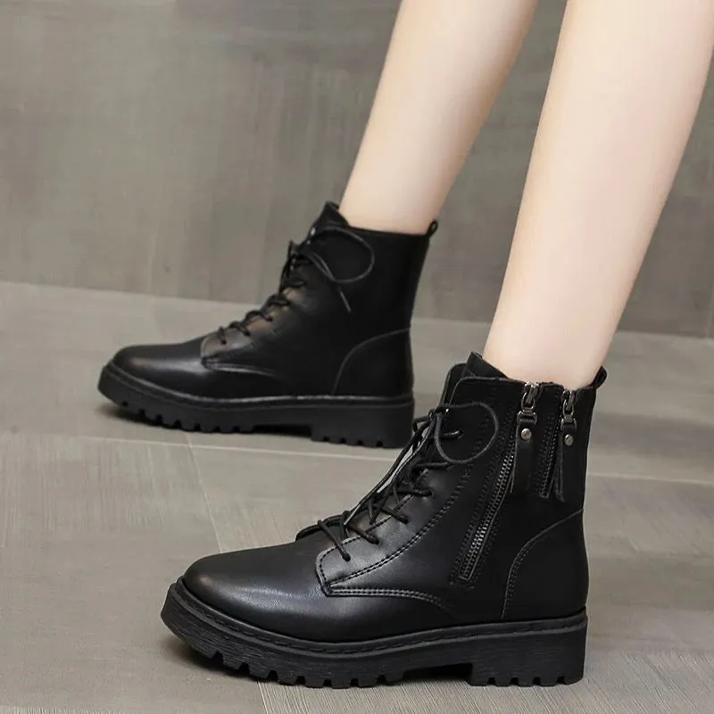 Sohiwoo Footwear Combat Booties Tassel Round Toe Short Shoes for Woman Chunky High Platform Women's Ankle Boots Punk Style Pu Trend 2024