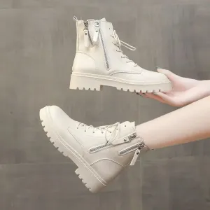 Sohiwoo Footwear Combat Booties Tassel Round Toe Short Shoes for Woman Chunky High Platform Women's Ankle Boots Punk Style Pu Trend 2024