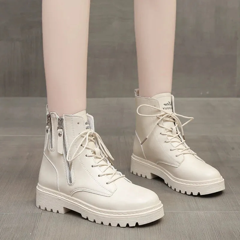 Sohiwoo Footwear Combat Booties Tassel Round Toe Short Shoes for Woman Chunky High Platform Women's Ankle Boots Punk Style Pu Trend 2024