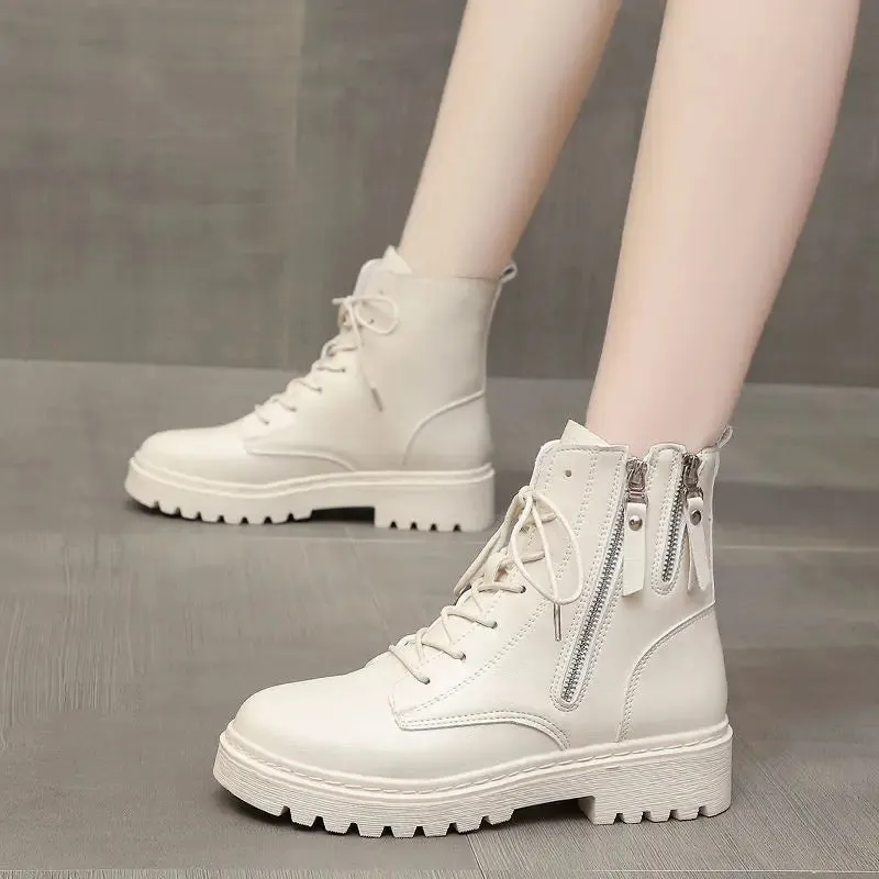 Sohiwoo Footwear Combat Booties Tassel Round Toe Short Shoes for Woman Chunky High Platform Women's Ankle Boots Punk Style Pu Trend 2024