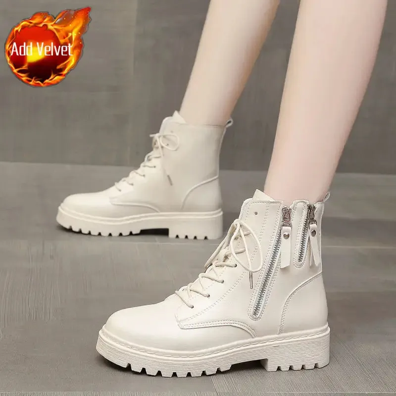 Sohiwoo Footwear Combat Booties Tassel Round Toe Short Shoes for Woman Chunky High Platform Women's Ankle Boots Punk Style Pu Trend 2024