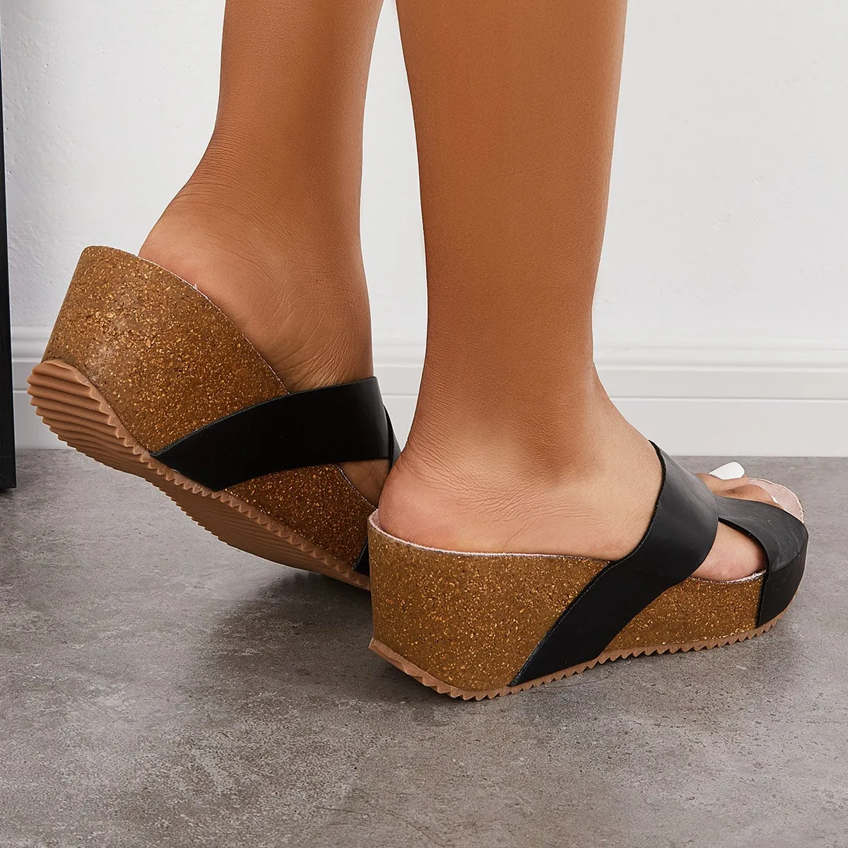 Sohiwoo  Imilybela Women Criss Cross Wedge Sandals Slip on Chunky Platform Slide Sandals