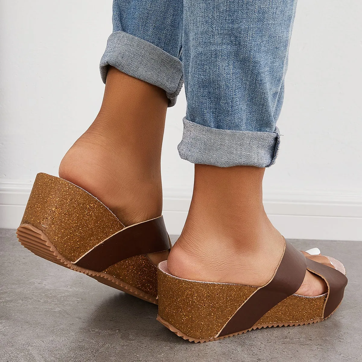 Sohiwoo  Imilybela Women Criss Cross Wedge Sandals Slip on Chunky Platform Slide Sandals