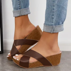 Sohiwoo  Imilybela Women Criss Cross Wedge Sandals Slip on Chunky Platform Slide Sandals