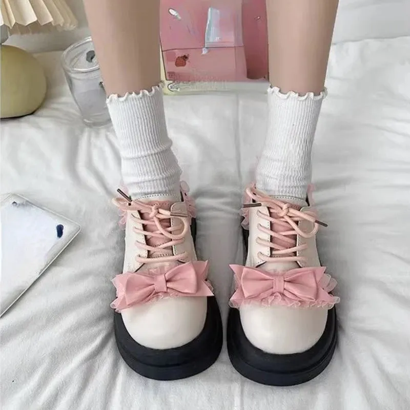 Sohiwoo Kawaii Mary Jane Shoes Women Outwear Casual Sweet Japanese Style Thick Soled Shoes Ladies Leather Lolita Flat Shoes Design