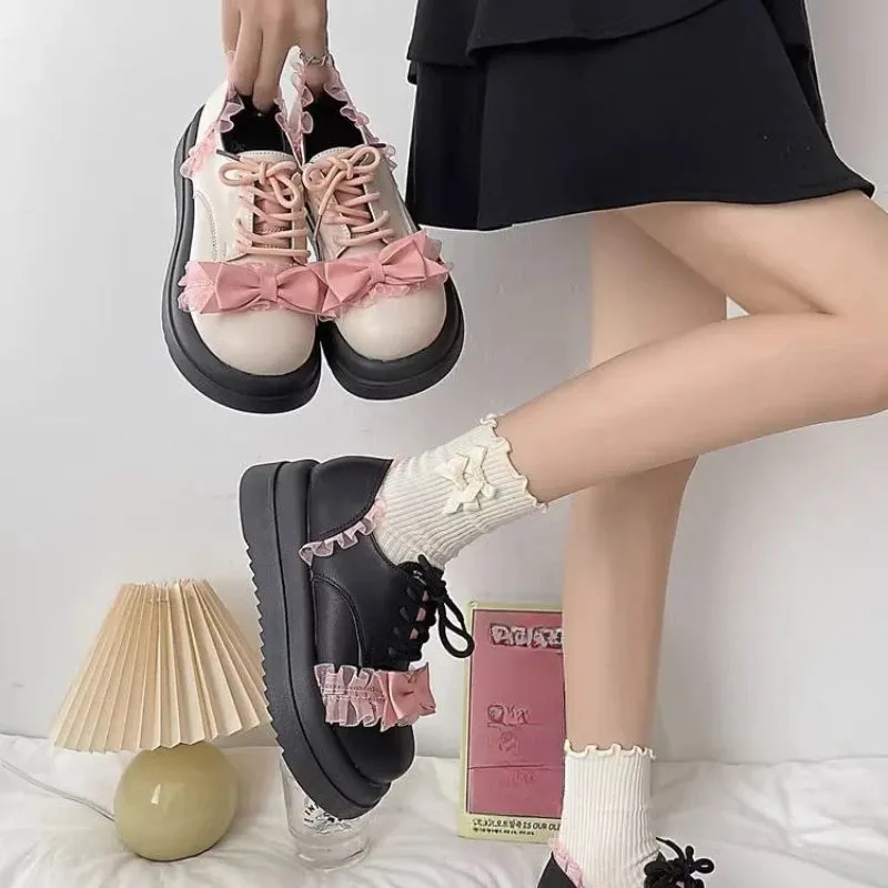 Sohiwoo Kawaii Mary Jane Shoes Women Outwear Casual Sweet Japanese Style Thick Soled Shoes Ladies Leather Lolita Flat Shoes Design