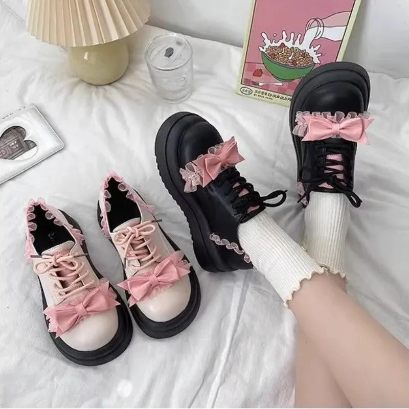Sohiwoo Kawaii Mary Jane Shoes Women Outwear Casual Sweet Japanese Style Thick Soled Shoes Ladies Leather Lolita Flat Shoes Design