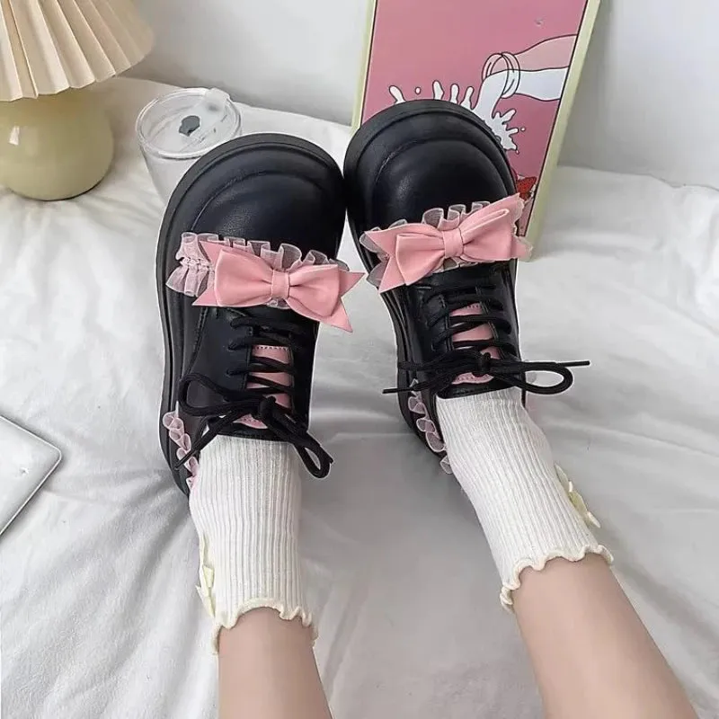 Sohiwoo Kawaii Mary Jane Shoes Women Outwear Casual Sweet Japanese Style Thick Soled Shoes Ladies Leather Lolita Flat Shoes Design