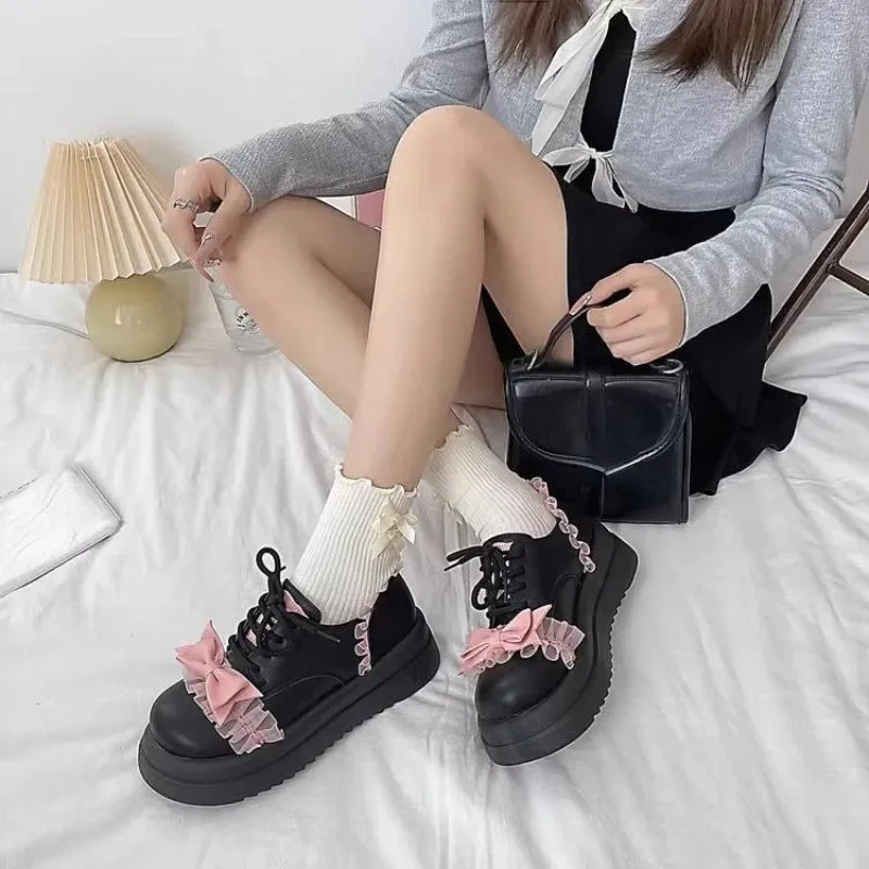 Sohiwoo Kawaii Mary Jane Shoes Women Outwear Casual Sweet Japanese Style Thick Soled Shoes Ladies Leather Lolita Flat Shoes Design