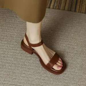 Sohiwoo Ladies Shoes with Low Heels Footwear Outdoor Sandals for Women Beige Summer 2024 One Word Square Chic and Elegant Wholesale Vip