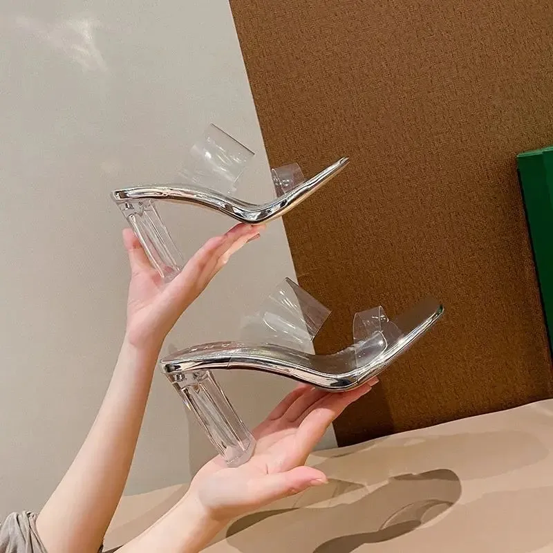 Sohiwoo Summer 2024 Transparent Slides Clear Shoes Open Toe Heeled Women's Slippers and Ladies Sandals Outside Non Slip Unique Footwear
