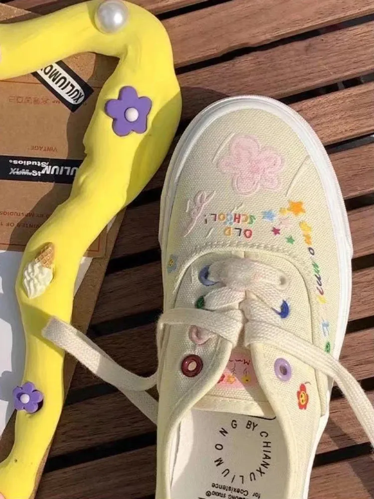 Sohiwoo Women's Shoes Low Kawaii Lace Up Female Footwear Canvas Cute Light Shoe Free Shipping Promotion A Offer Price Summer Urban