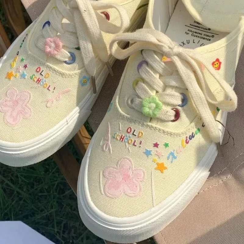 Sohiwoo Women's Shoes Low Kawaii Lace Up Female Footwear Canvas Cute Light Shoe Free Shipping Promotion A Offer Price Summer Urban