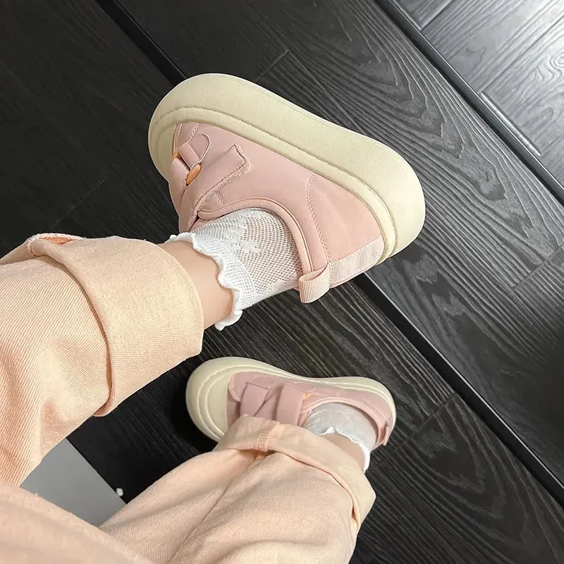 Sohiwoo Women's Shoes Round Toe Cute Kawaii Female Footwear Pink High on Platform Cotton Cheap New Arriva Urban Autumn Shoe Casual