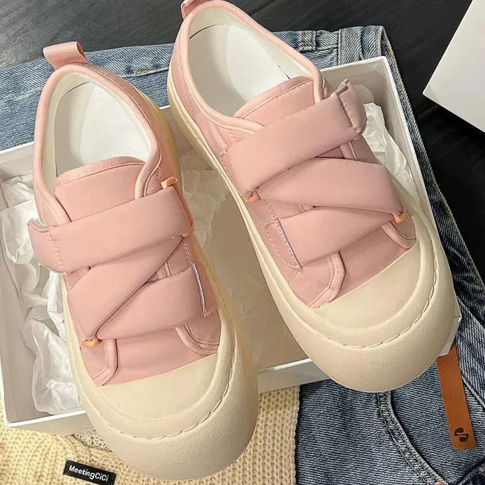 Sohiwoo Women's Shoes Round Toe Cute Kawaii Female Footwear Pink High on Platform Cotton Cheap New Arriva Urban Autumn Shoe Casual