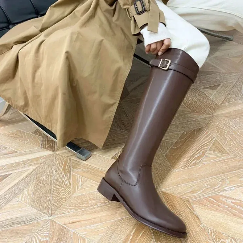 TAVIMART  -  Shoes for Woman Winter Knee High Shaft Footwear Leather Women's Boots Pointed Toe Long Brown Comfortable and Elegant Hot Quality