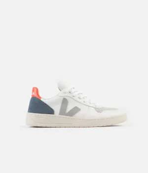 Veja Womens V-10 Leather Shoes - Extra White / Oxford Grey / Orange Fluoro
