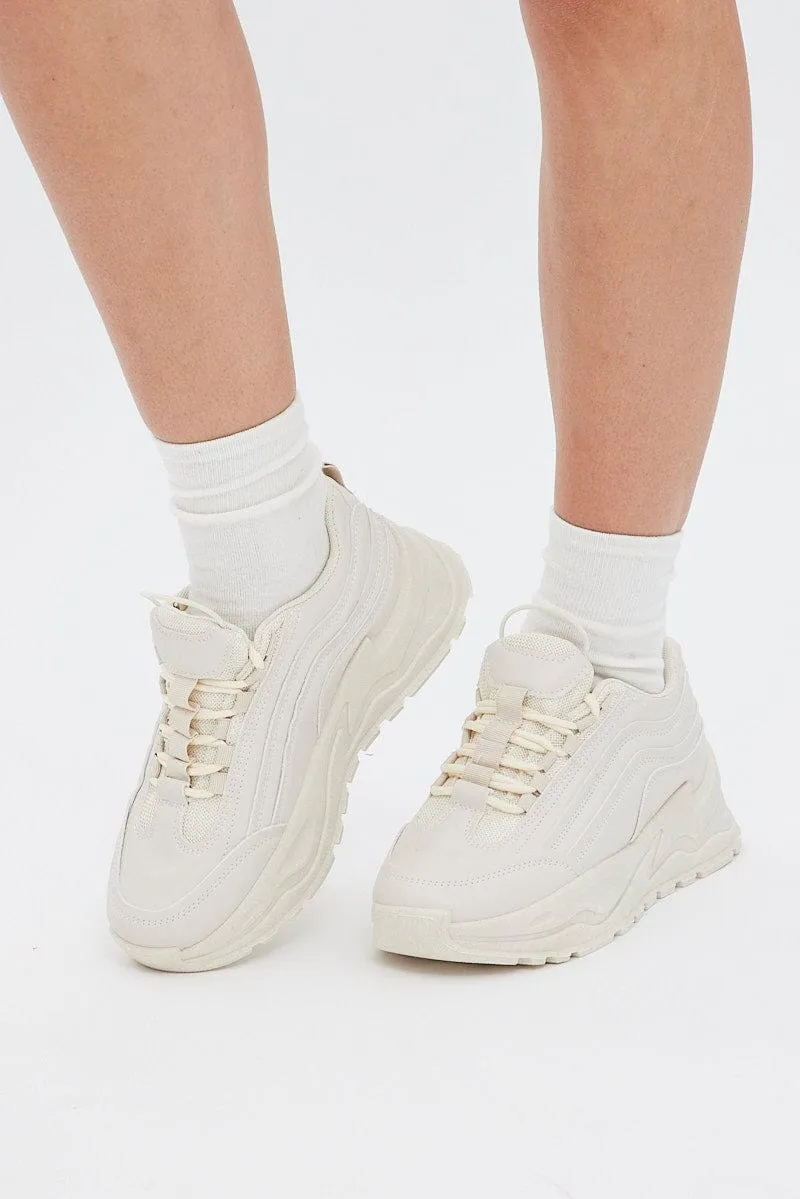 White Lace Up Chunky Sneakers Trainers