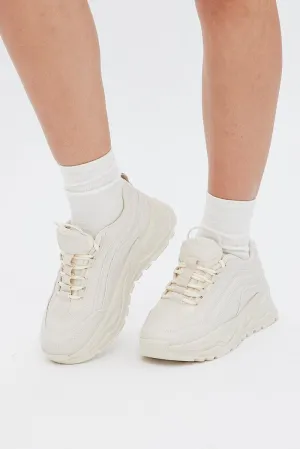 White Lace Up Chunky Sneakers Trainers