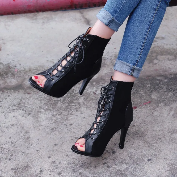 Women's 7cm/9cm Heel Suede Jazz Shoes Rubber Sole Open Toe Cut Out Bootie