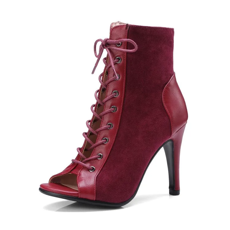 Women's 7cm/9cm Heel Suede Jazz Shoes Rubber Sole Open Toe Cut Out Bootie