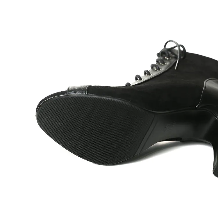 Women's 7cm/9cm Heel Suede Jazz Shoes Rubber Sole Open Toe Cut Out Bootie