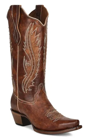 Women's Circle G Tan Embroidery & Studs Snip Toe Boot