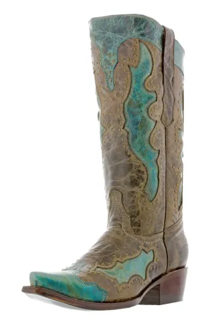 Womens Kenia Turquoise Western Cowboy Boots Studded - Snip Toe