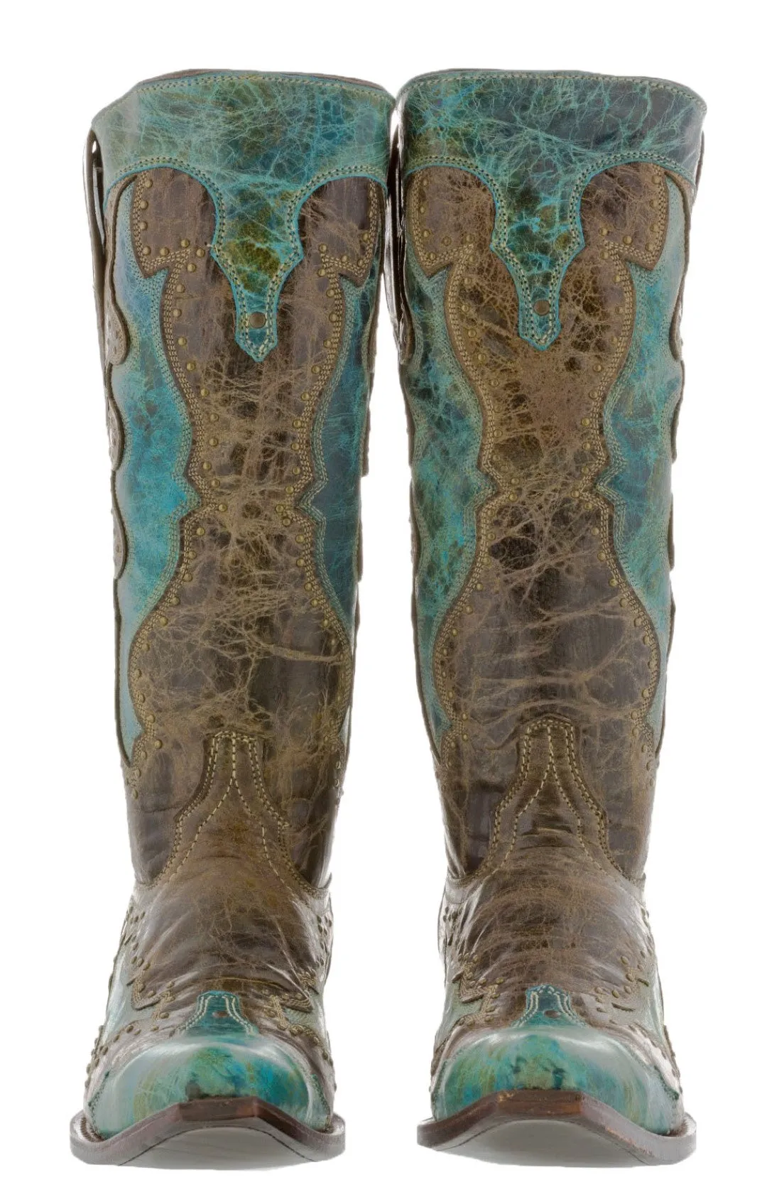 Womens Kenia Turquoise Western Cowboy Boots Studded - Snip Toe