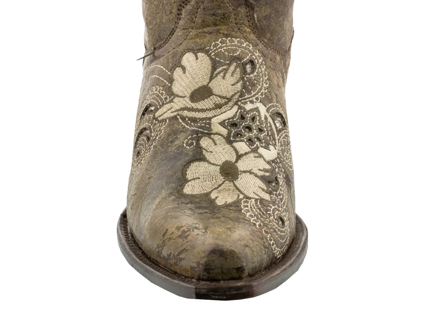 Womens Noruega Brown Leather Cowboy Boots Floral - Snip Toe