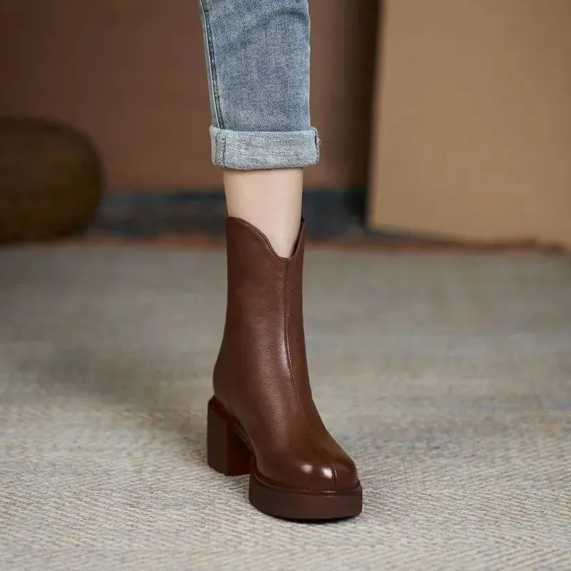 Women's Shoes Chelsea Boots Woman Winter Cute Trend Elastic Half Promotion Genuine Leather on Offer with Free Shipping New