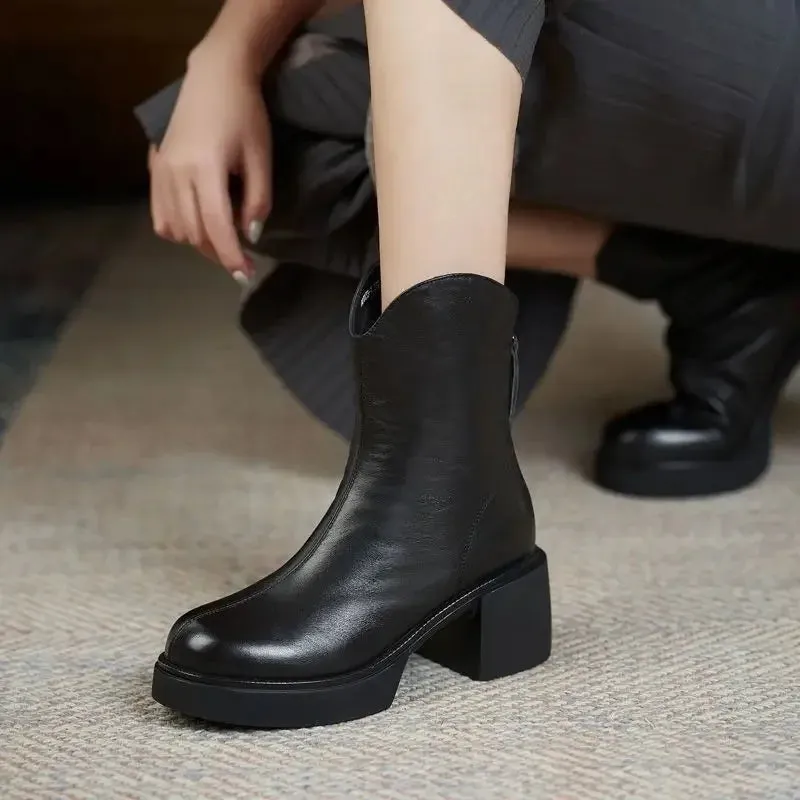Women's Shoes Chelsea Boots Woman Winter Cute Trend Elastic Half Promotion Genuine Leather on Offer with Free Shipping New