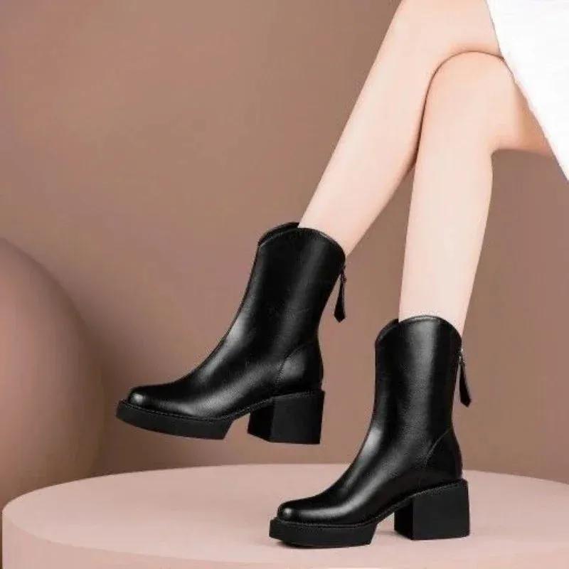 Women's Shoes Chelsea Boots Woman Winter Cute Trend Elastic Half Promotion Genuine Leather on Offer with Free Shipping New