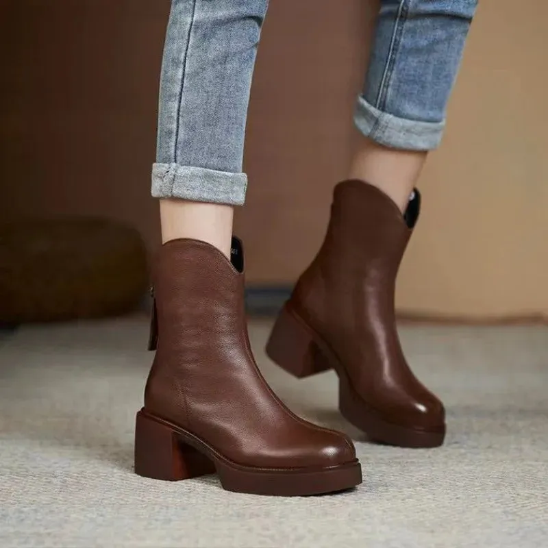 Women's Shoes Chelsea Boots Woman Winter Cute Trend Elastic Half Promotion Genuine Leather on Offer with Free Shipping New