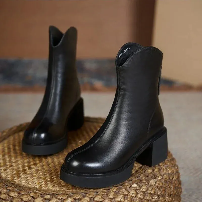 Women's Shoes Chelsea Boots Woman Winter Cute Trend Elastic Half Promotion Genuine Leather on Offer with Free Shipping New